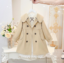 Girls Autumn Jacket 2023 New Style Girls Korean Style Windbreaker Childrens Fashionable Pearl Collar Casual Mid-Length Style