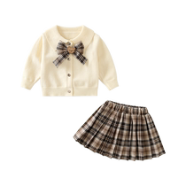 Girls college style suit spring childrens fashionable childrens clothes baby pleated skirt jk two-piece set spring and autumn