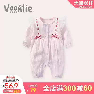 Where hunting baby clothes, spring and autumn clothes, newborn female baby princess baby jumpsuit full moon, 100 days out early autumn climbing suit