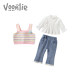 Fan hunter girl spring suit 2023 new foreign style fashionable baby jacket jeans children's three-piece suit spring and autumn