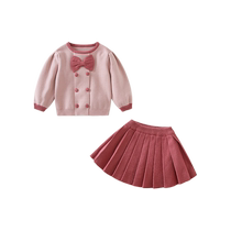 Girls college style suit autumn clothing childrens fashionable little girls clothes baby pleated skirt two-piece set spring and autumn