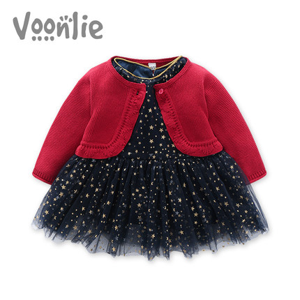 Voonlie童装秋冬新款连衣裙女宝宝洋气周岁裙