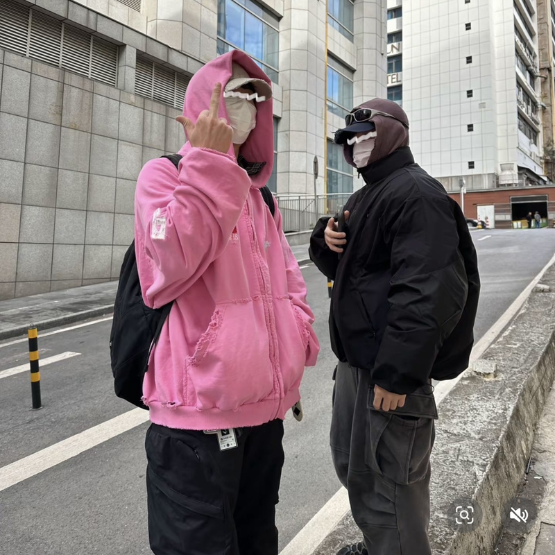 【Lgm Independent】Paris Pink War Horse Handmade Distressed Custom-Dyed Hooded Sweatshirt Loose Jacket