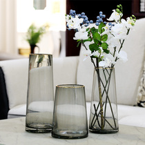 Light luxury gold gray cone simple Nordic glass vase Living room countertop decorative flower home flower arrangement ornaments
