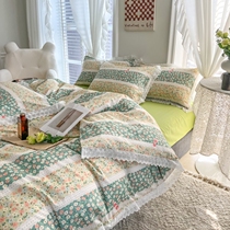 Golden Sun ins cotton bed four-piece set of pure cotton thickened hollow embroidery bed sheet quilt cover simple bedding bedding