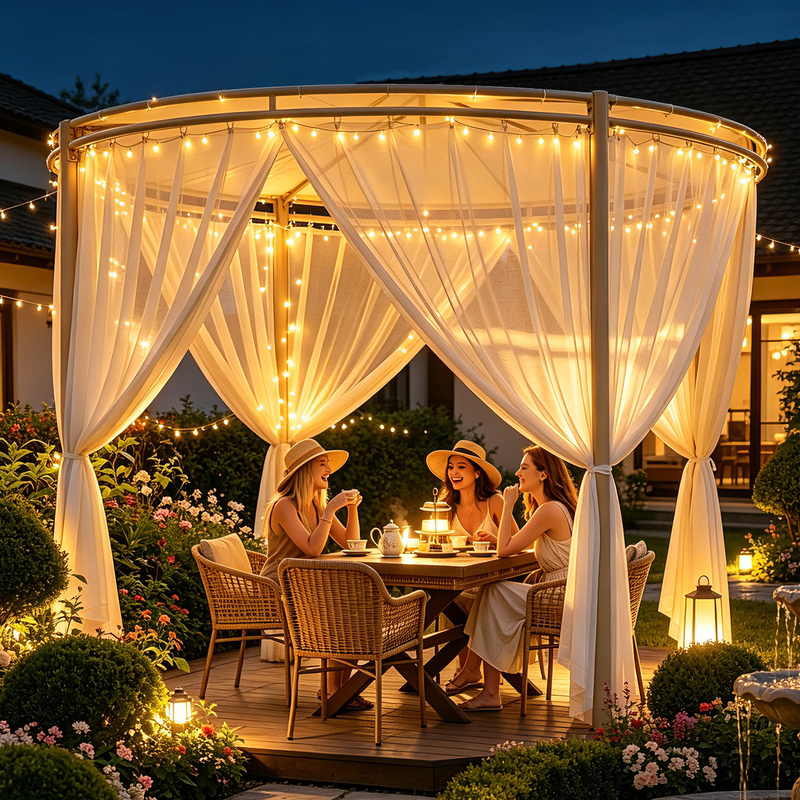 Round French-Style Outdoor Gazebo, Trendy Sunshade Canopy, Rain Shelter for Courtyard, Homestay, Villa, Garden, Restaurant, Swan Sun Umbrella