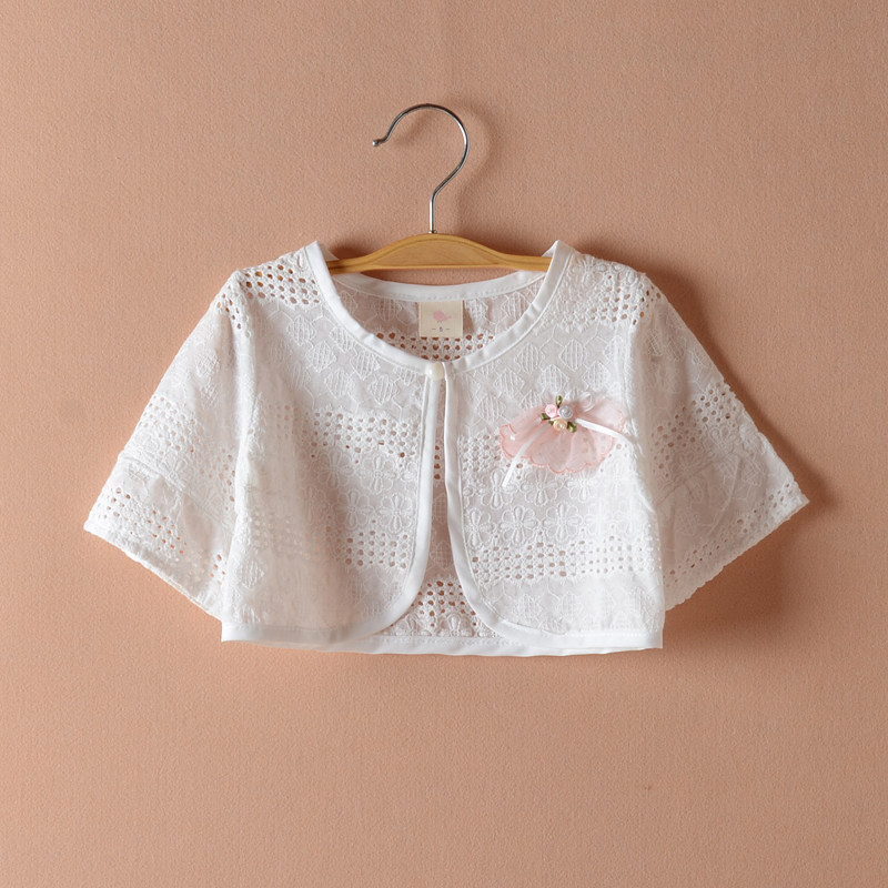 Summer new children girl girl sunscreen pure cotton cloak shoulder thin jacket Short version open flap jacket mid sleeve air conditioning blouse