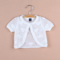 Girls shawls summer and autumn thin air-conditioned shirt baby cotton small cloak Middle big children short sleeve hollow knitted cardigan