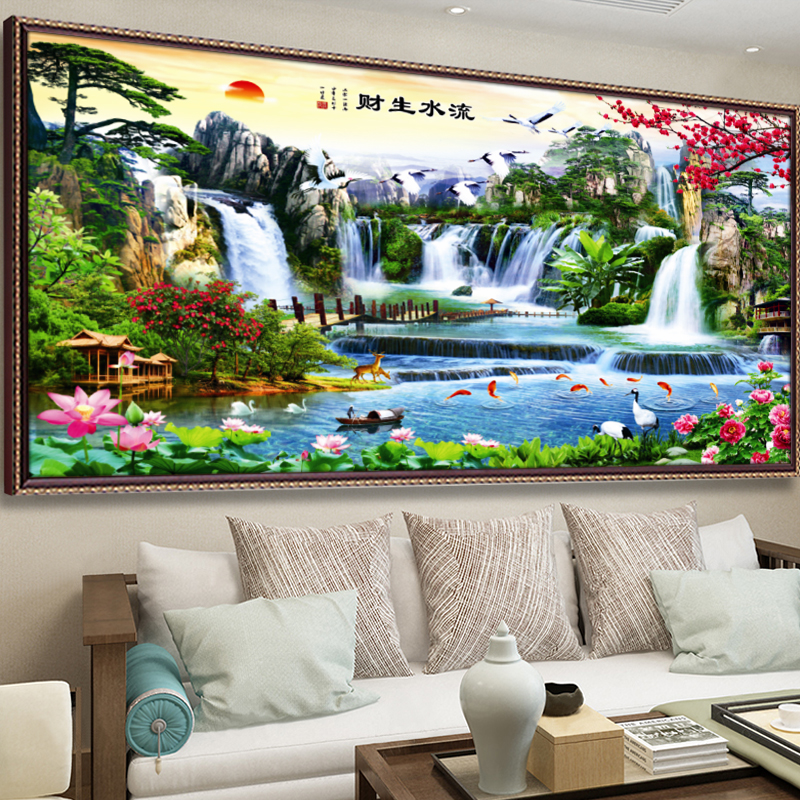Cross embroidered 2022 new embroidered water landscape painting scenery Living room Home herself embroidered with embroidered line embroidery