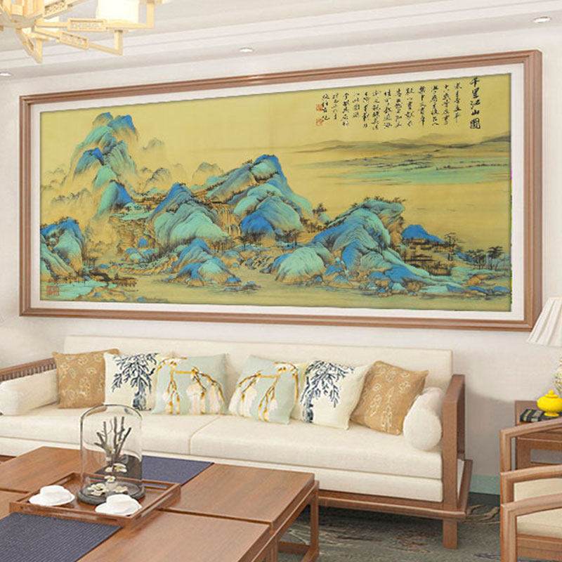 2022 new thread embroidery cross stitch thousands of miles of rivers and mountains map a classic landscape landscape painting living room large-scale ancient style full embroidery