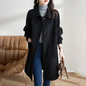 春秋季新款小个子加厚高端毛呢外套女呢料修身气质中长款呢子大衣