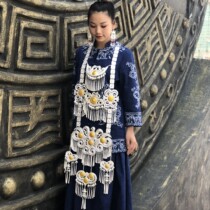 Sichuan Liangshan Yi New imitation silver badge necklace Guizhou ethnic women Miao silver chest necklace pendant long