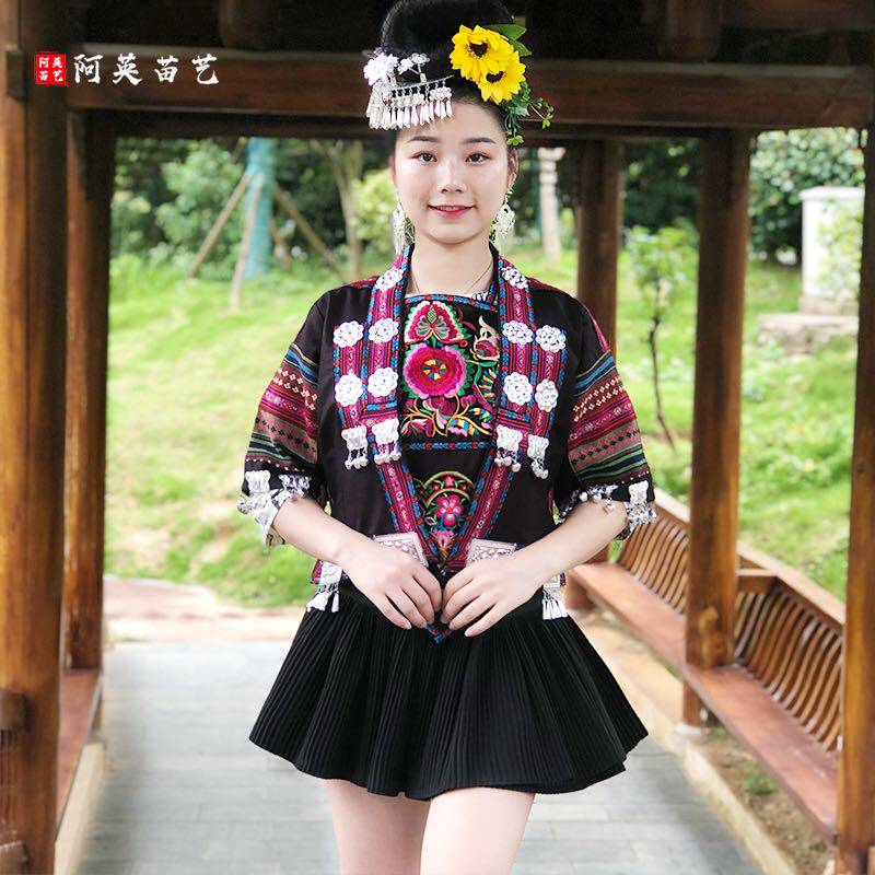 Ethnic Wind Clothing Female Miao Embroidery Clothing Art Photos Blouses Scenic Area Travellers filming Costume Performance Stage Dress