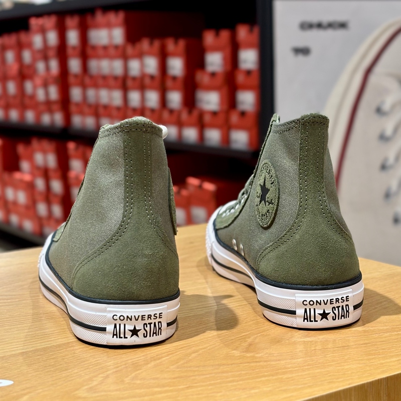 Converse/Converse High-Top Grass Green Leather and Fabric Patchwork Casual Canvas Shoes for Men and Women A19199C Converse/Converse High-Top Grass Green Leather and Fabric Patchwork Casual Canvas Shoes for Men and Women A19199C