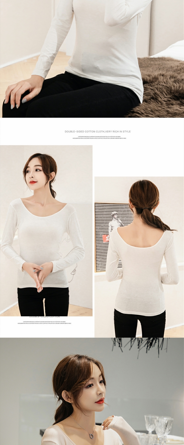 Modal Qiuyi cổ to tròn siêu mỏng cá nhân ấm áp đồ lót nữ cotton đơn giản áo len đáy quần cotton ao giu nhiet co lo nam