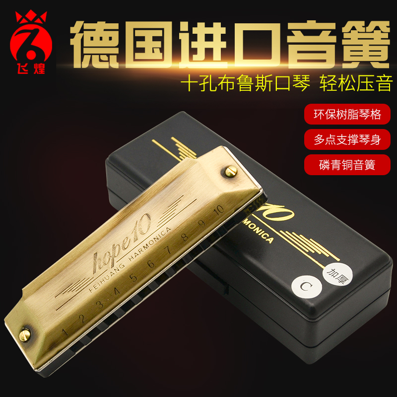 German Feihuang 10-hole blues harmonica F103 adult beginner ten-hole harmonica C A B D E F G#12 tone