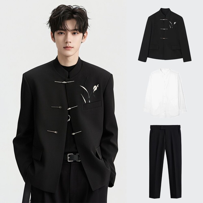 Engagement Outfit for Boys, Suit for 18Th Birthday Celebration, New Chinese-Style Men's Suit, High-End Wedding Banquet Men's Formal Wear