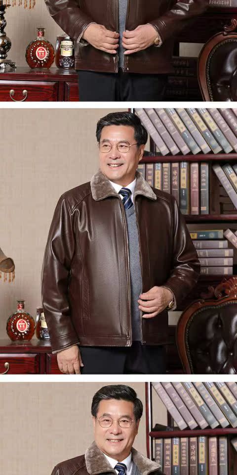 Áo khoác da nam trung niên mùa thu và mùa đông Da nam trung niên cộng với áo nhung dày áo khoác da PU áo jacket nam