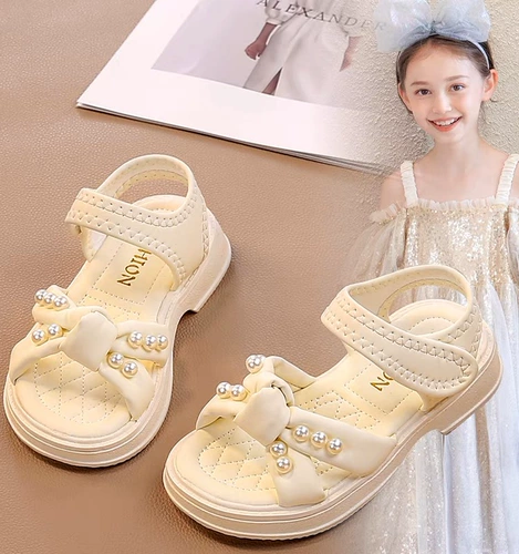 Летние сандалии, детский летний наряд маленькой принцессы из жемчуга, нескользящие туфли, пляжная обувь