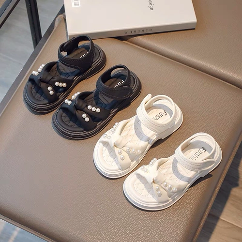 Летние сандалии, детский летний наряд маленькой принцессы из жемчуга, нескользящие туфли, пляжная обувь