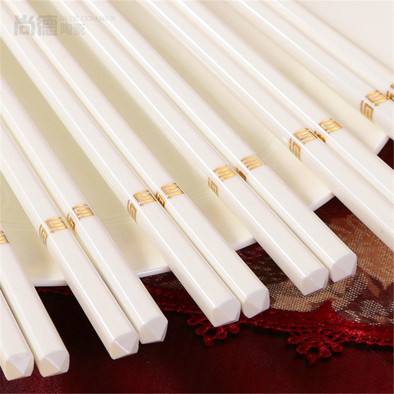 Jingdezhen Genuine Ivory Chopsticks Bone China 10 Pairs Gift Set Household High-End Elephant Bone Ceramic Fast Chopsticks Tableware