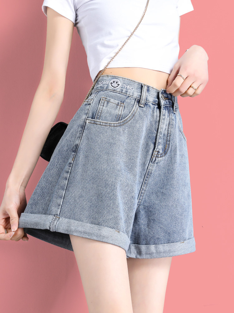 High waisted denim shorts Women summer thin model 2021 New wide legs loose slim a scroll edge Net red super hot hot pants