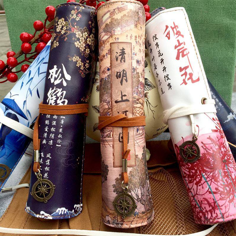 Pencil bag boys primary and secondary school students third grade 2021 new popular cheap pencil case female cloth bag ancient style scroll