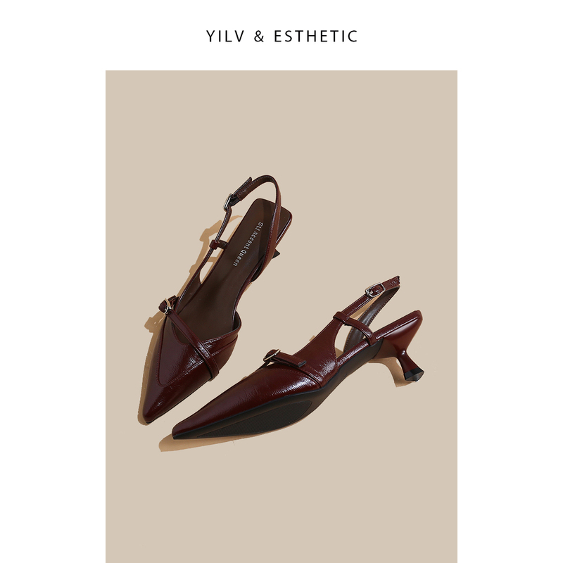 French-Style Elegant Stiletto High Heels for Women, Niche Pointed-Toe Closed-Toe Sandals, Versatile Ankle Strap Shallow Backless Shoes