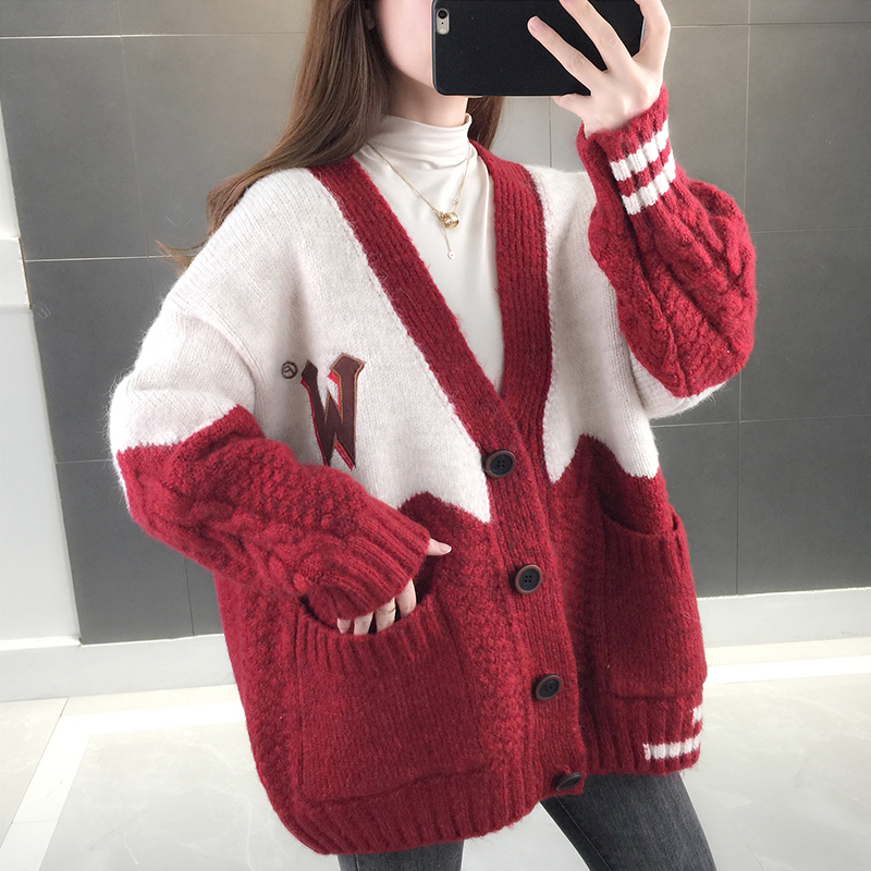 2020 Spring and Autumn Pregnant Women Lazy Loose Outerwear Net Red Knitted Sweater Plus Fertilizer Plus Size 200-jin Cardigan Jacket