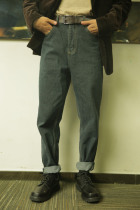 He Jianghai The same original recommendation washed retro port wind jeans high waist nine-point straight tube mens casual pants