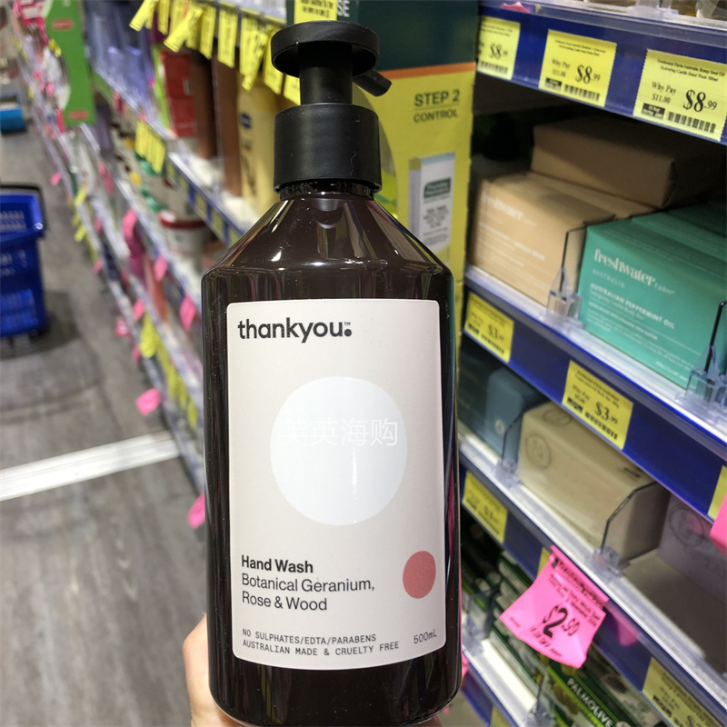 Australian Thank You Plant-Based Hand Sanitizer Sweet Orange Almond Geranium Rosewood Mild Essential Oil 500ml