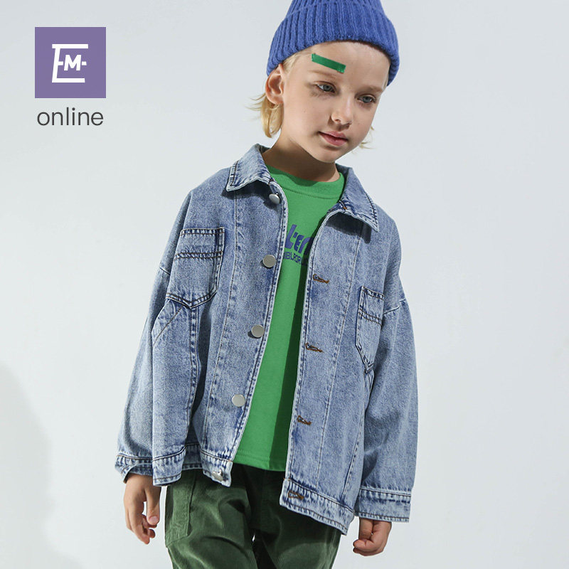 EM children's jacket Boys denim jacket Korean version handsome 2021 spring new middle and large children's casual jacket tide