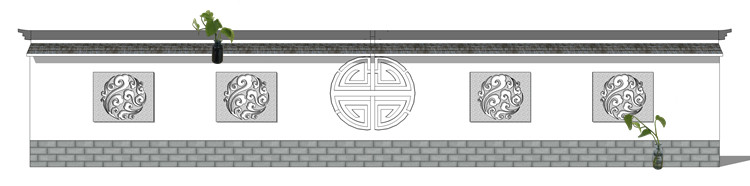 新中式徽派苏州园林风格庭院围墙铁艺防护栏窗花草图大师SU模型
