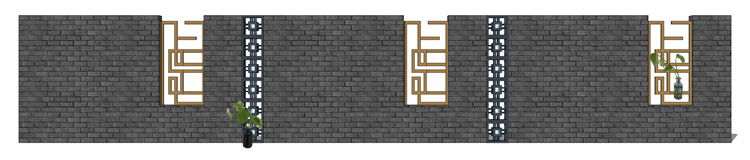 新中式徽派苏州园林风格庭院围墙铁艺防护栏窗花草图大师SU模型