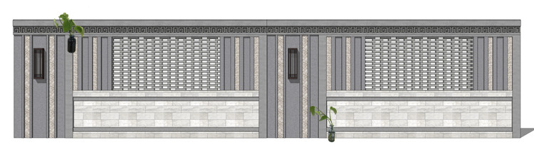 新中式徽派苏州园林风格庭院围墙铁艺防护栏窗花草图大师SU模型