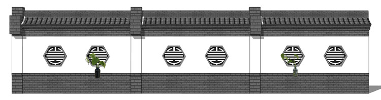 新中式徽派苏州园林风格庭院围墙铁艺防护栏窗花草图大师SU模型