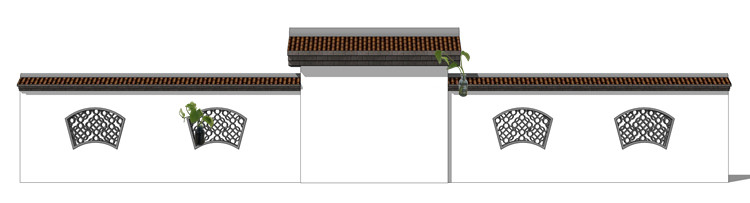 新中式徽派苏州园林风格庭院围墙铁艺防护栏窗花草图大师SU模型