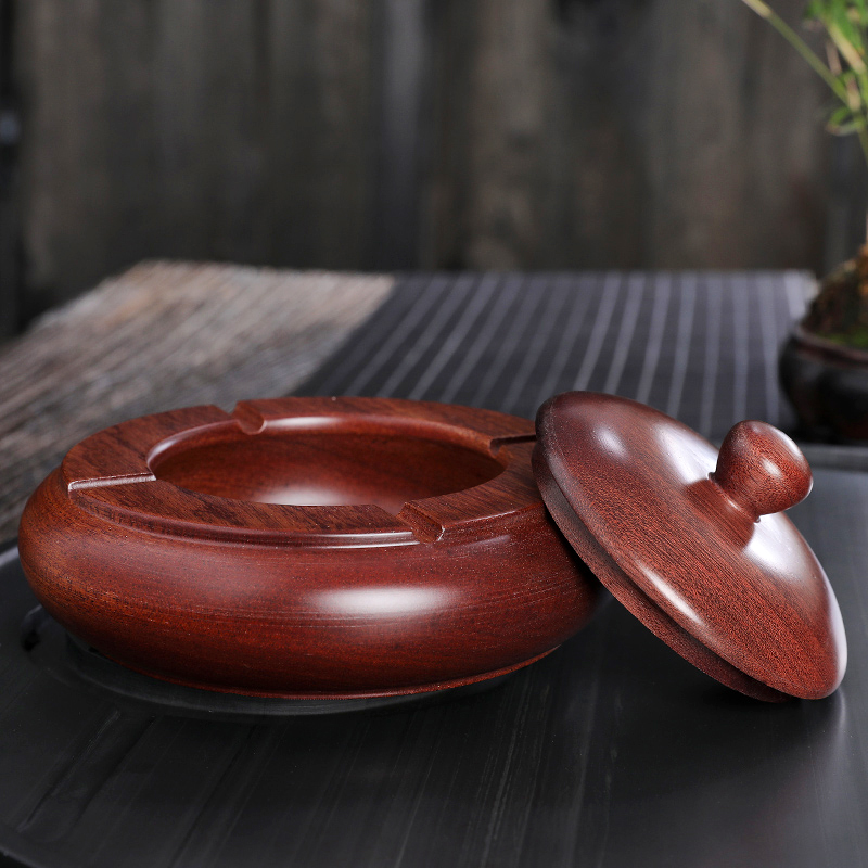 Solid wood ashtray personality mahogany home office hotel furniture modern Chinese style living room with cover large