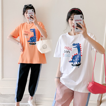 Maternity dress Xia suit out of fashion Fashion Net Red Short Sleeve T-shirt Blouse Women Snowspun 90% Pants Two Sets