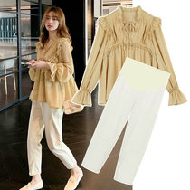 Pregnant Woman Spring Autumn Clothing Suit Fashion style Winter Clothing Temperament Out Early Autumn Ocean Gas Net Red Autumn And Winters Two Suits Tide