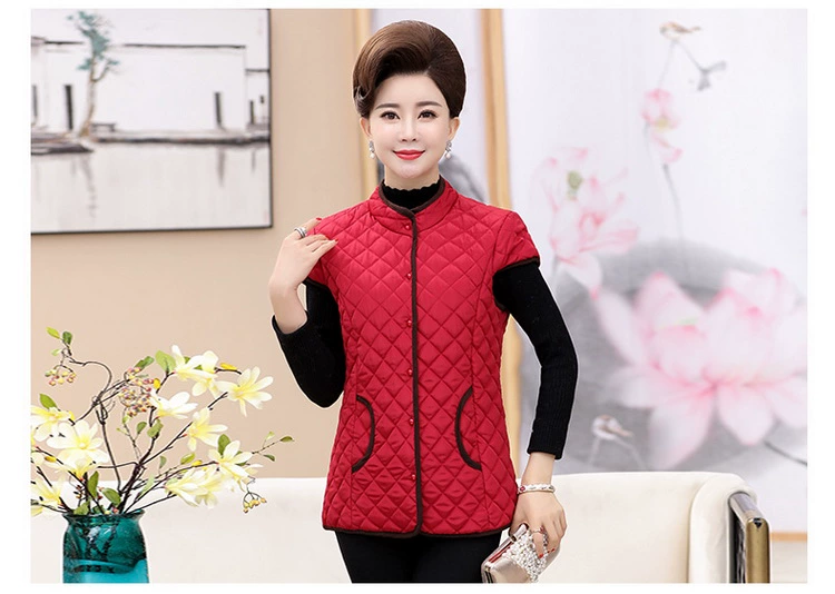 Áo vest nữ trung và già mùa thu và mùa đông tải mẹ tải mùa xuân và mùa thu vest bà già áo vest bà bà vest - Áo vest