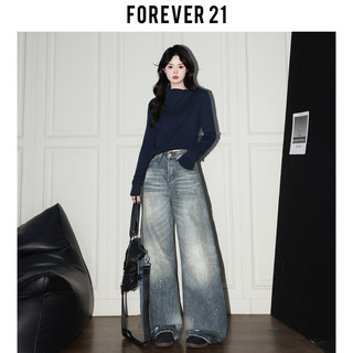 Forever 21 design blaue, hoch taillierte, weit geschnittene jeans für damen im frühjahr, birnenförmige, locker drapierte, mit tintenspritzern bespritzte scimitar-hose