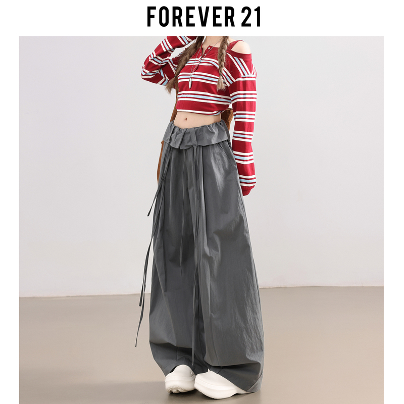 Forever 21 Niche Ruffled High-Waisted Wide-Leg Casual Pants for Women, Summer Gray Balloon Pants, Loose Scimitar Pants Forever 21 Niche Ruffled High-Waisted Wide-Leg Casual Pants for Women, Summer Gray Balloon Pants, Loose Scimitar Pants