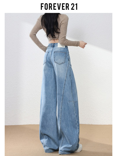 Джинсы Forever 21 в американском стиле, синие, широкие, свободные, с высокой талией, в форме меча, для женщин