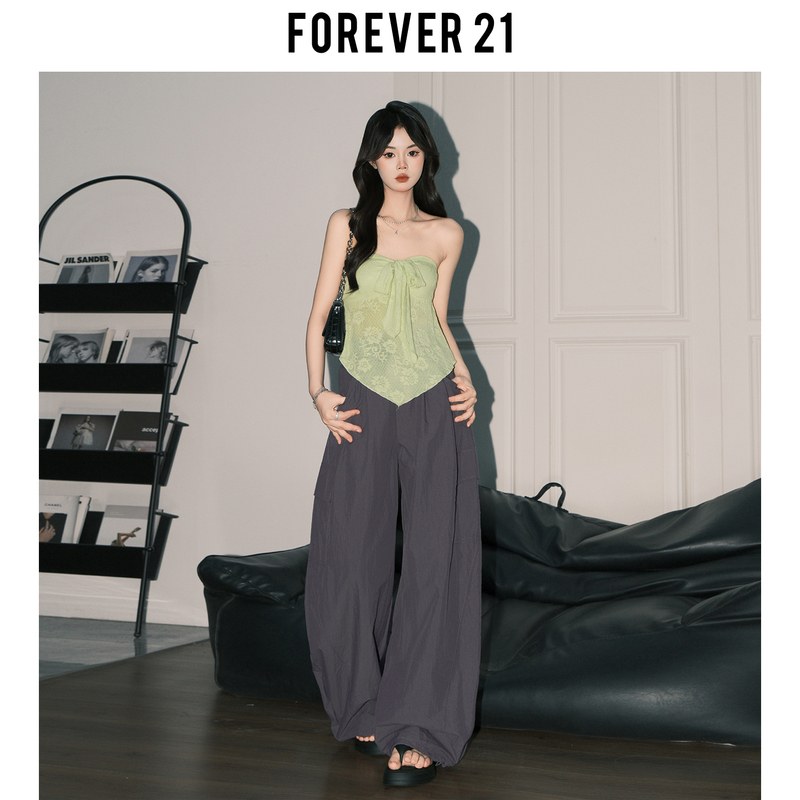 Forever 21 American Style Loose Cargo Casual Pants for Women, Gray High-Waisted Drape Pear-Shaped Wide-Leg Scimitar Pants Forever 21 American Style Loose Cargo Casual Pants for Women, Gray High-Waisted Drape Pear-Shaped Wide-Leg Scimitar Pants