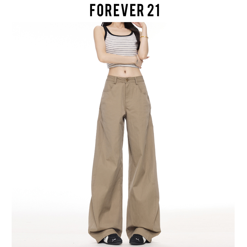 Forever 21 Old Money Style Khaki High-Waisted Wide-Leg Casual Pants for Women, Loose Fit, Slimming, Versatile Straight-Leg Long Pants Forever 21 Old Money Style Khaki High-Waisted Wide-Leg Casual Pants for Women, Loose Fit, Slimming, Versatile Straight-Leg Long Pants