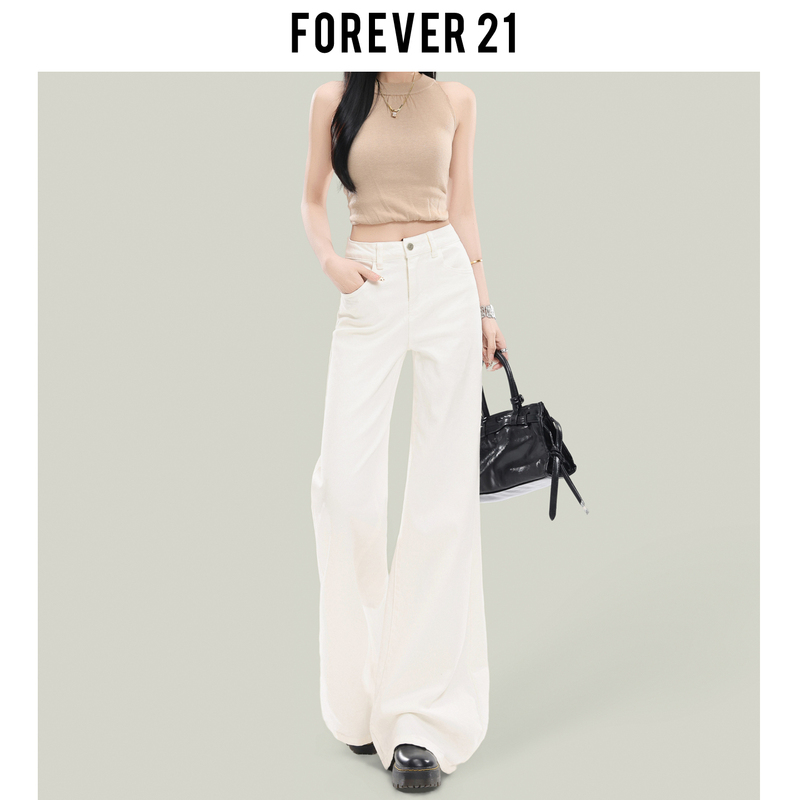 Forever 21 American-Style Non-Tight-Fitting Micro-Flare Jeans for Women, Super Good Fit, White Low-Waist Loose Wide-Leg Pants