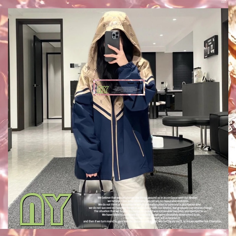 Korean Trendy Brand Patchwork Hooded Couple Jacket N.Y. Casual Loose Sports Windbreaker Unisex Autumn and Winter Coat