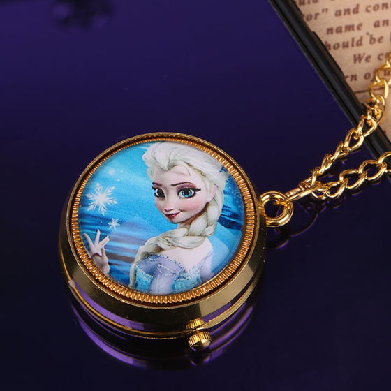 Cartoon rotating flip simple children's pocket watch creative gift necklace watch cartoon quartz retro hanging chain student watch