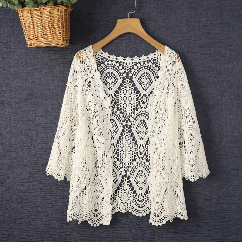 Thin Outerwear Top 2026 Early Spring Beach Sun Protection Cardigan Air Conditioning Shirt Women's Short Coat Hollow-Out Shawl